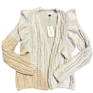 NWT Universal Thread Cardigan Cream 572432 Open Front Chunky Knit Ruffle Size S